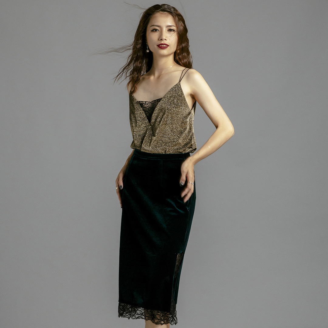 Váy Nhung Váy Đẹp Thời trang thiết kế Hity SKI032 Phối Ren
