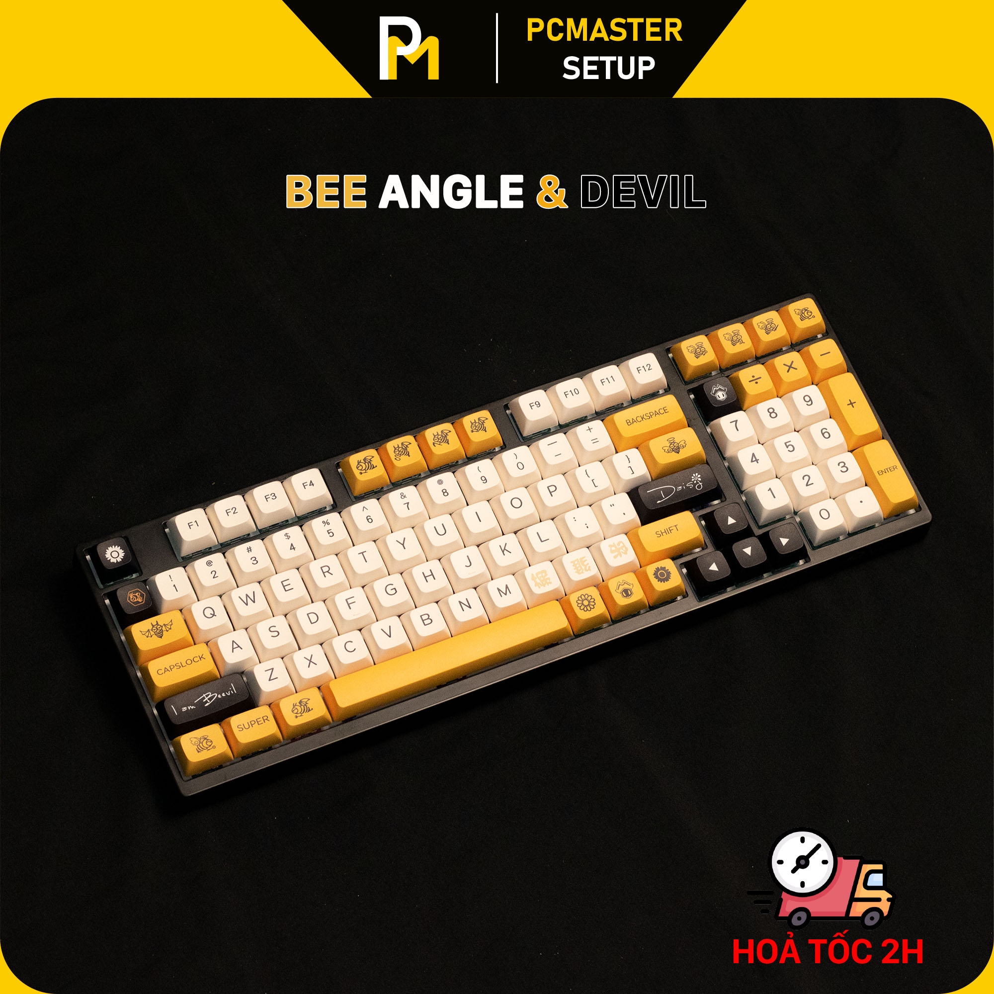 Keycap xda pbt Honeybee and milk cao 9.5mm nút cho bàn phím cơ 140 phím