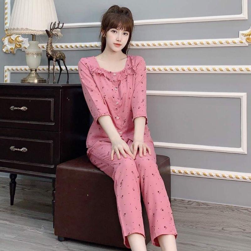 Quần áo mặc nhà cổ sen cao cấp phối lụa đẹp