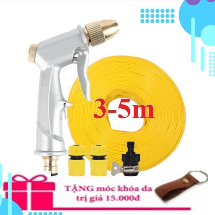 Bộ dây vòi xịt nước rửa xe,tưới cây , tăng áp 3 lần,loại 3m,5m 206701 đầu đồng,cút,nối nhựa đen+ móc khoá