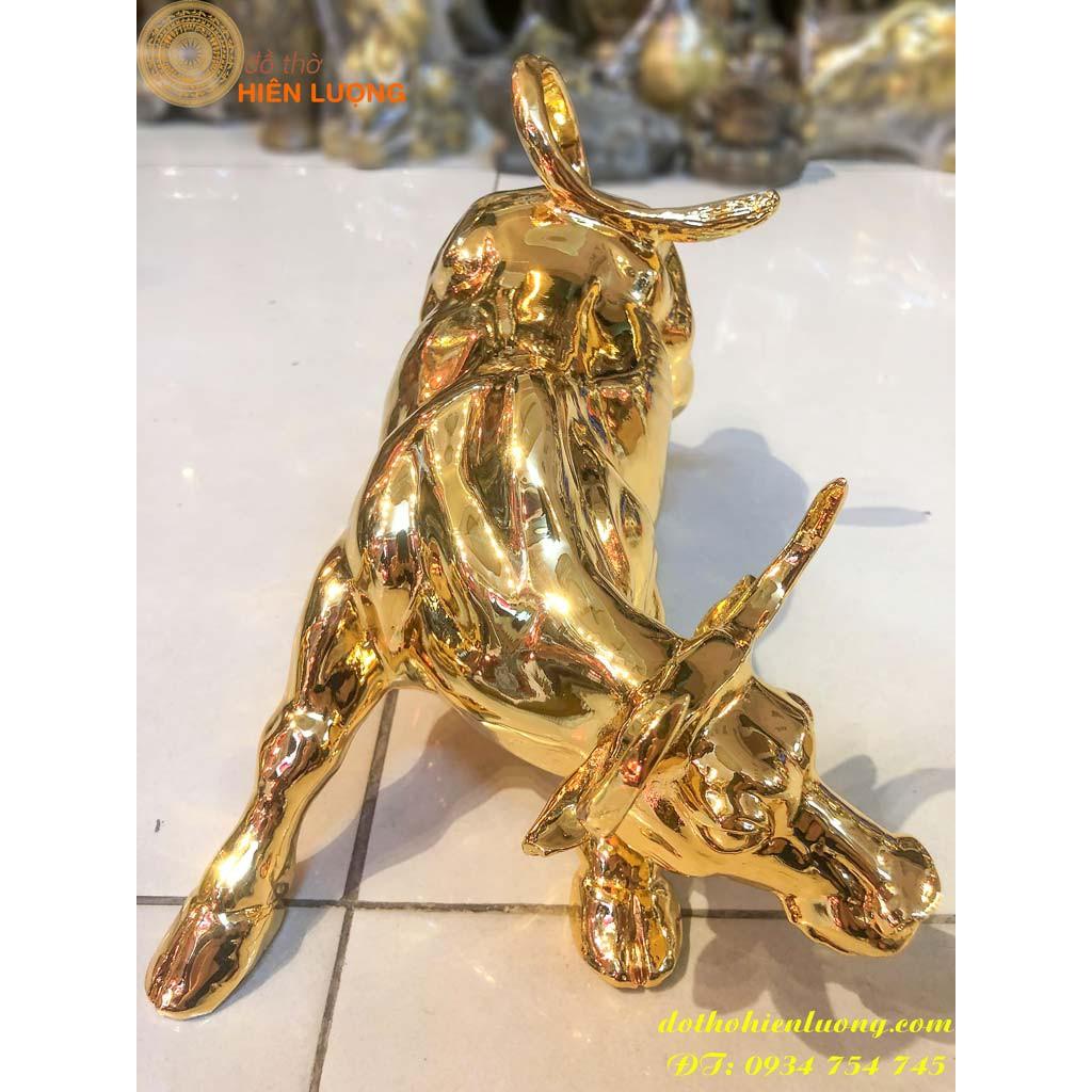 Tượng Trâu Chiến Mạ Vàng 24K Dài 30cm