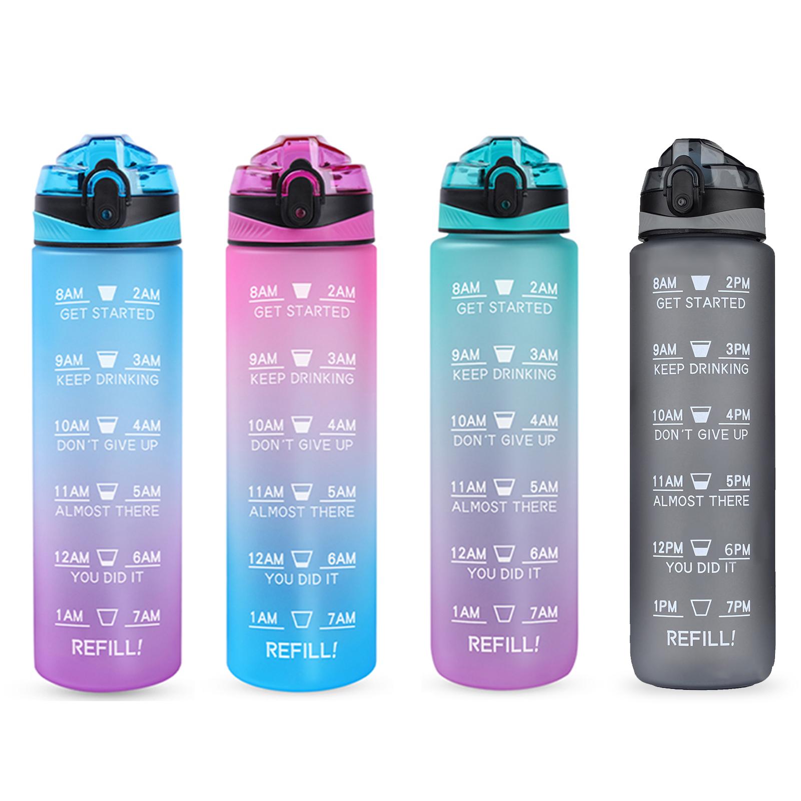 Bình nước thể thao BPA 1L có vạch báo giờ uống nước, chất liệu PP cao cấp