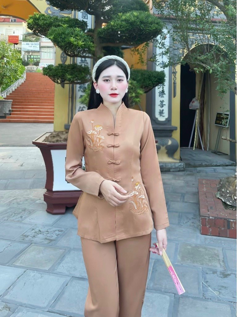 SET BỘ LAM PHI TUYẾT TAY DÀI NÚT MÂY 3 MÀU Y HÌNH