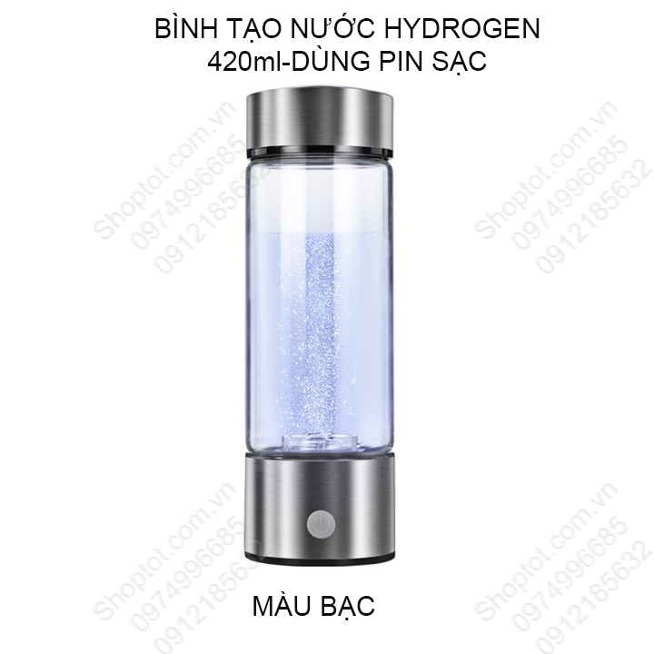 Bình tạo nước Hudrogen cầm tay bằng thủy tinh, loại 420ml, sử dụng pin sạc