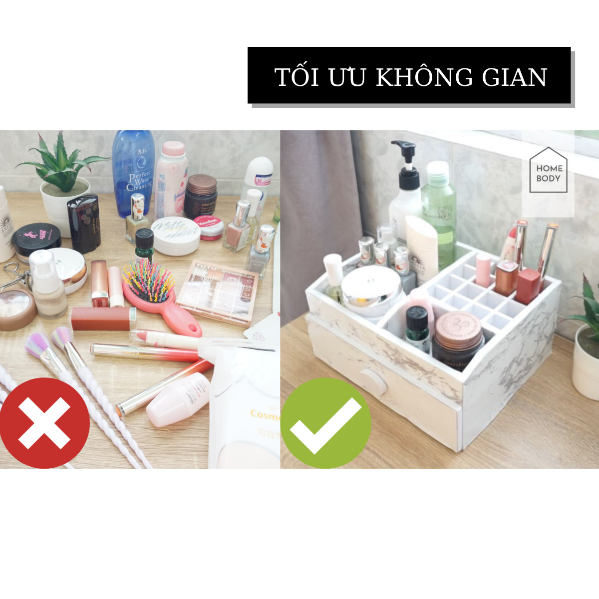 Tủ Đựng Mỹ Phẩm Nút Gỗ  Đa Năng Có Thể Đựng Đồ Trang Điểm, Trang Sức, Văn Phòng Phẩm Có Khay Son