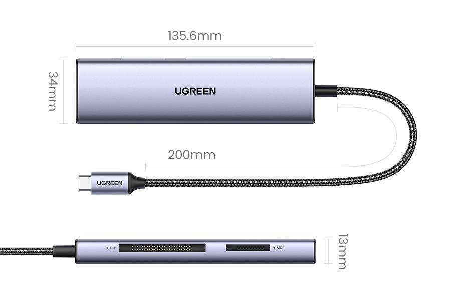 Ugreen UG15307CM627TK cổng USB type C 3.1 đọc TF + SD + MS + CF tốc độ cao 5Gbps - Đầu đọc thẻ nhớ hỗ trợ đọc nhiều thẻ cùng lúc - HÀNG CHÍNH HÃNG