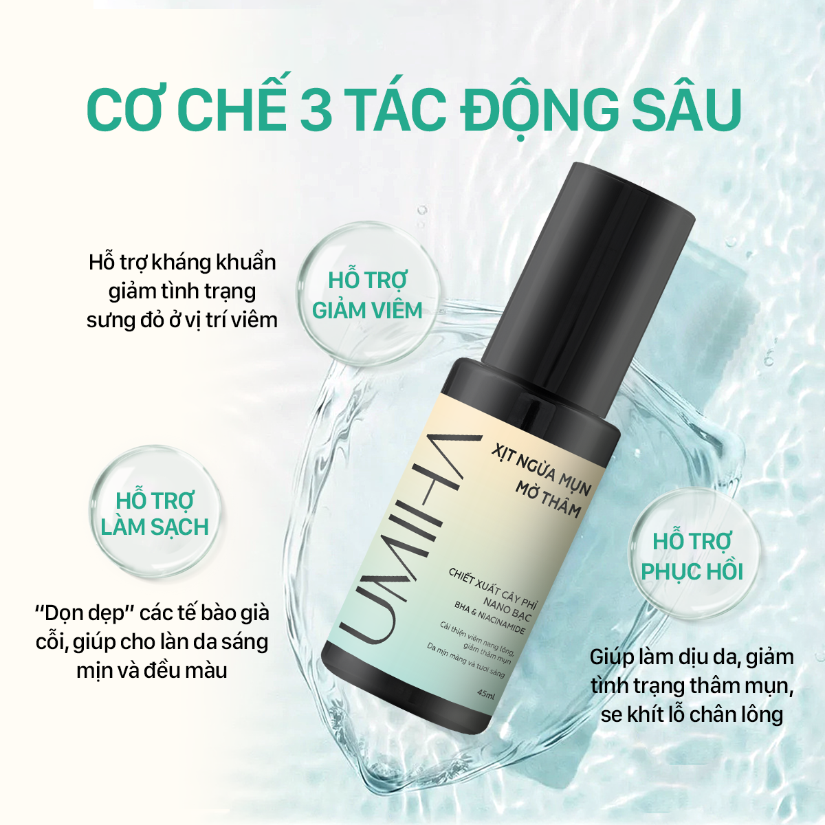 Xịt viêm nang lông viêm lỗ chân lông UMIHA  45ml giảm viêm nang lông, mụn lưng, ngực mông, mờ thâm sáng da
