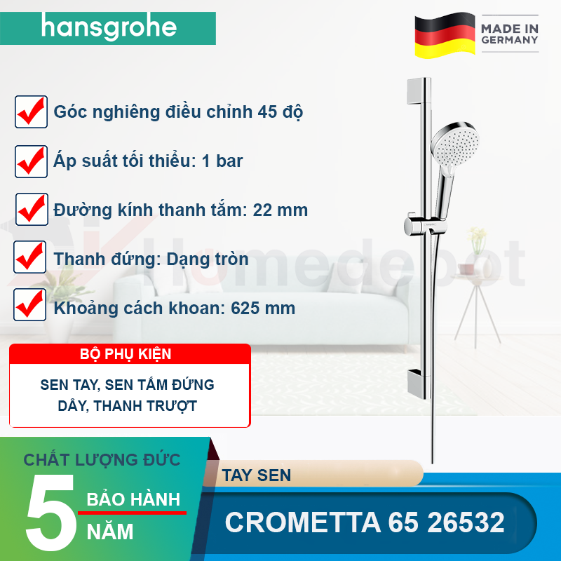 Tay sen kèm thanh trượt hansgrohe Crometta 65 26532