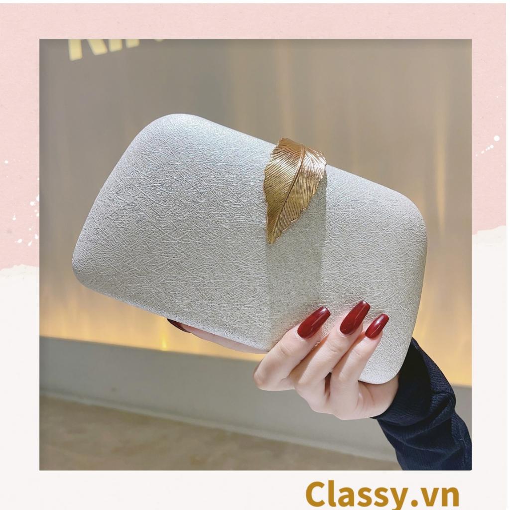 Clutch Classy cầm tay, đeo chéo bằng da cao cấp, cài khóa hình chiếc lá T1186