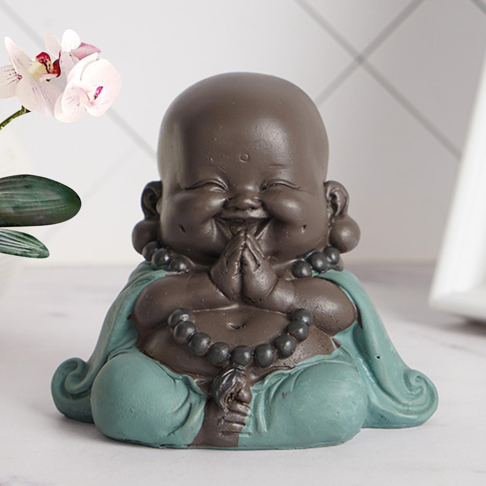 Cute Smiling Buddha Statue Handcrafts pet for Car Dashboard Shelf Decor