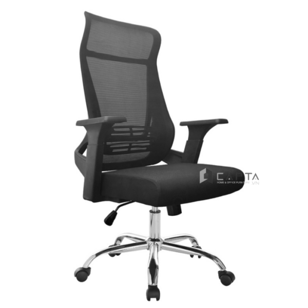 Ghế văn phòng lưng cao CM4547-M Nội thất Capta Ghế trưởng phòng lưng lưới nệm vải khung nhựa đen chân ghế inox 201 xoay nâng hạ chiều cao