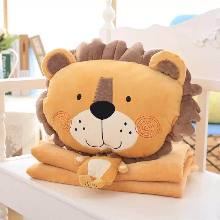 Gối kèm mền Sư Tử siêu cute chức năng 3 trong 1, nỉ nhung cực mịn, bộ chăn gối văn phòng