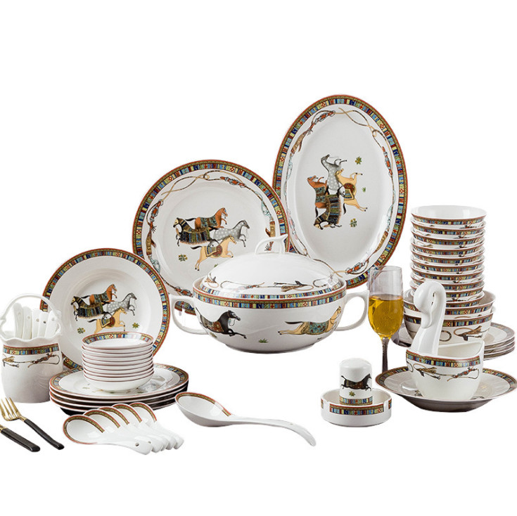 Set Chén dĩa European Horses 56PCS