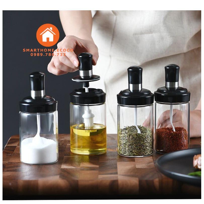 Lọ Đựng Gia Vị Thuỷ Tinh Kèm Thìa Tiện Lợi