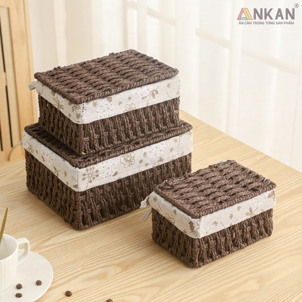 Giỏ Mây Đựng Đồ Có Nắp ANKAN, Giỏ Đựng Đồ Ăn Vặt, Phù Hợp Các Phòng Spa, Khách Sạn Và Trang Trí Trong Nhà