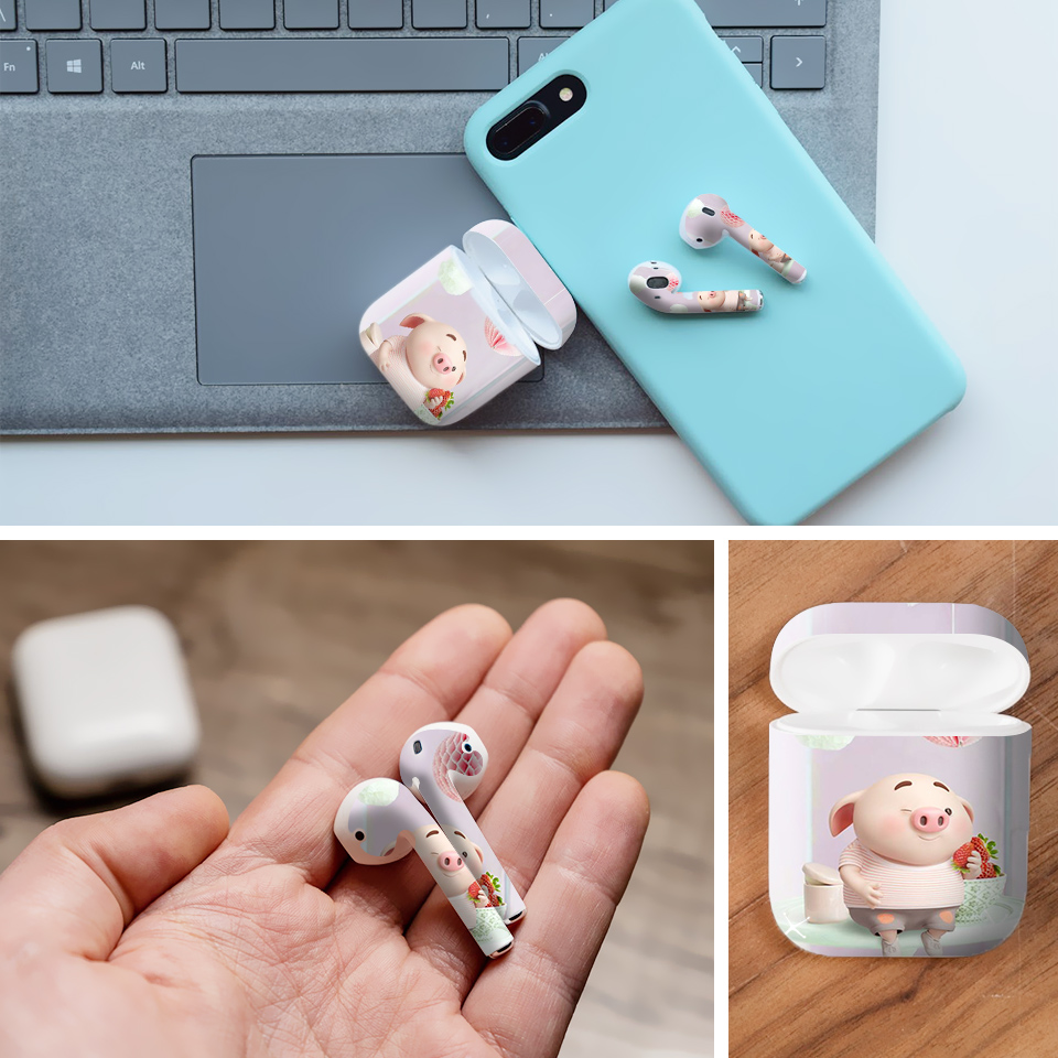 Miếng dán skin chống bẩn cho tai nghe AirPods in hình Heo con dễ thương - HEO2k19 - 040 (bản không dây 1 và 2)