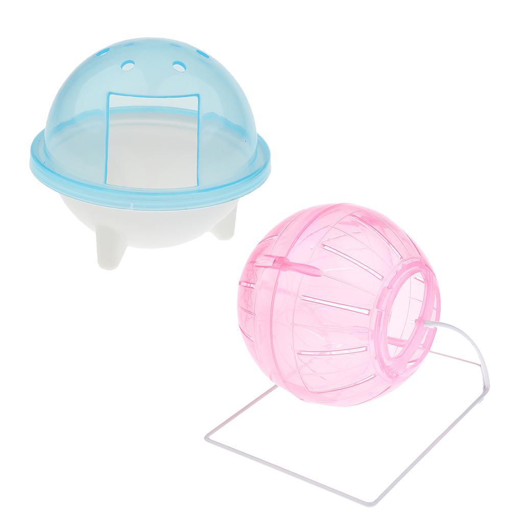 2Pcs Pet Hamster Exercise Ball Running Ball with Iron Stand & Pet Bathroom