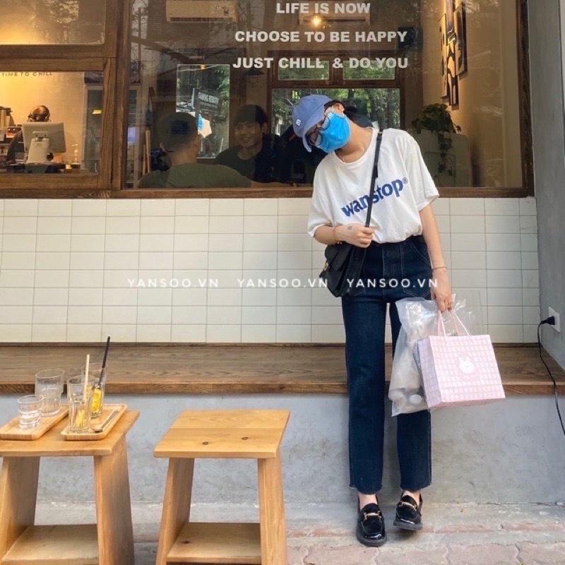 Quần bò ống đứng túi trước cạp cao Jeans cắt gấu basic phong cách sang chảnh Hàn Quốc YANSOO