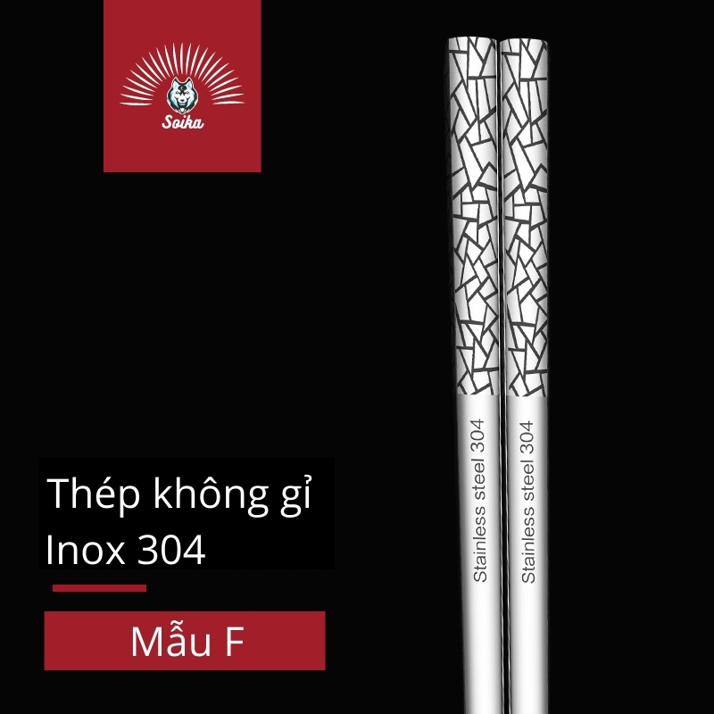 Đũa Vuông Inox 304 Chống Trượt Soika - Hộp 10 Đôi 