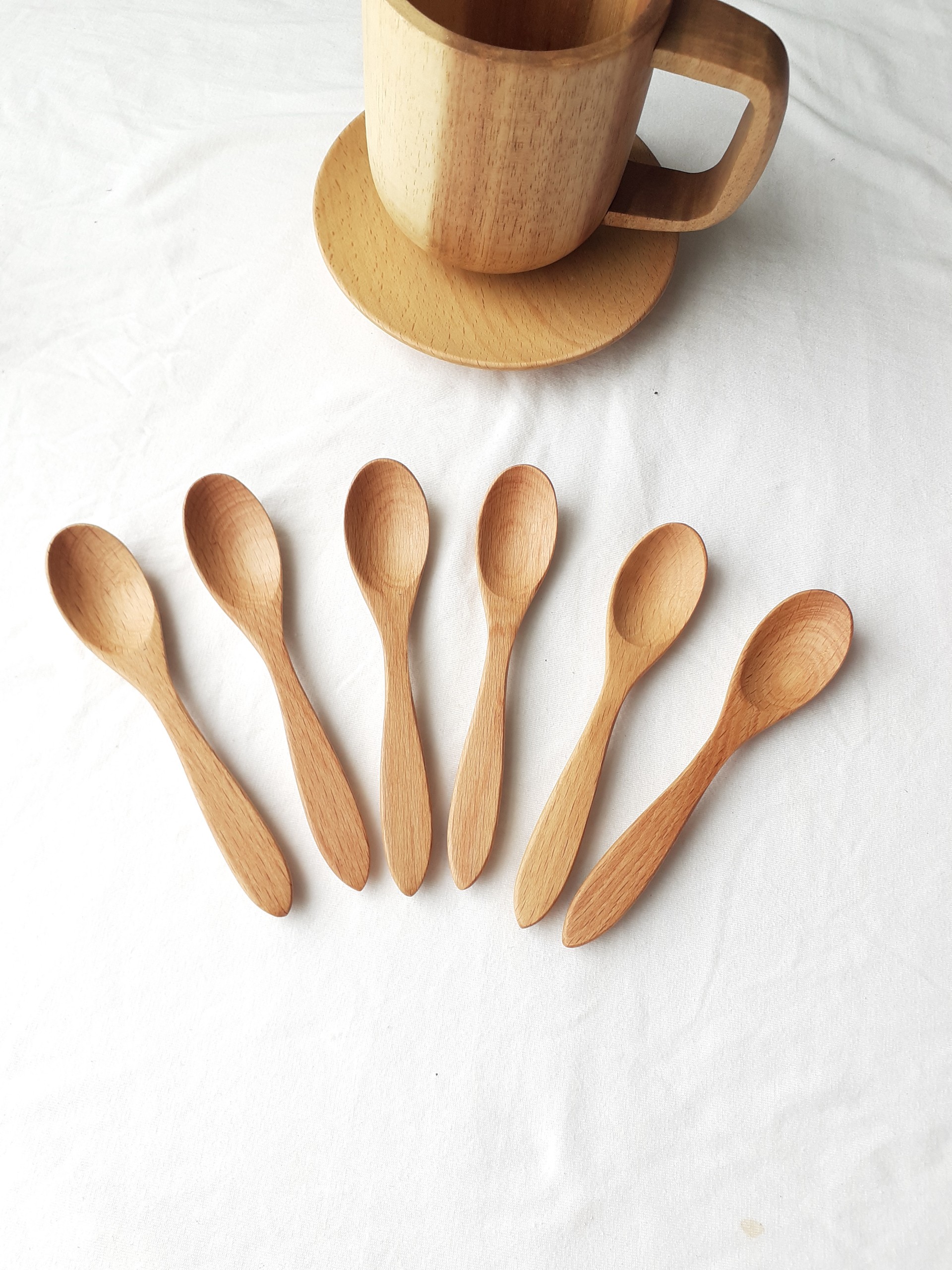 Bộ 6 thìa, muỗng gỗ đào nhỏ uống trà, cafe 12 cm x 2.4 cm