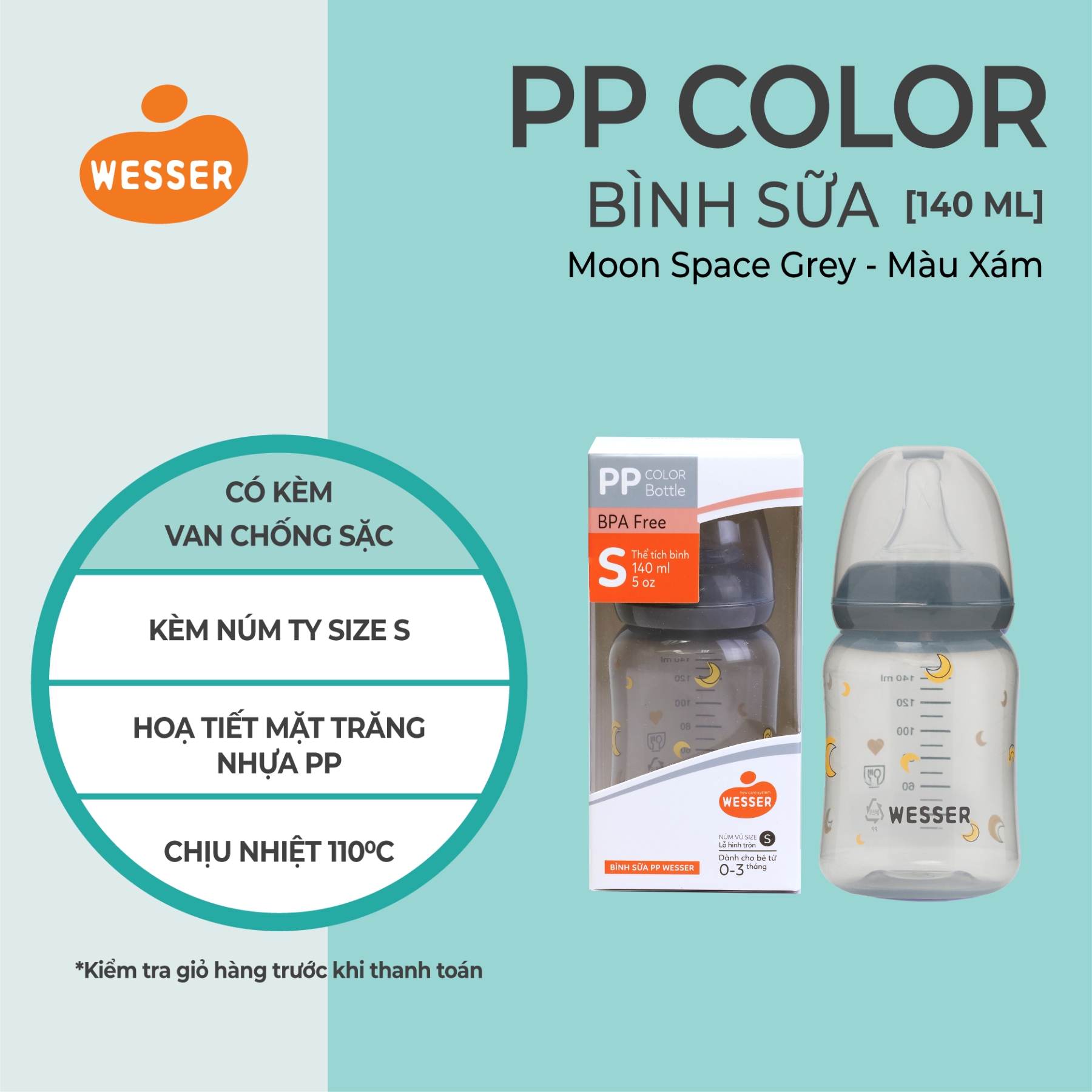 Bình sữa cổ hẹp PP COLOR Wesser 140ml/250ml