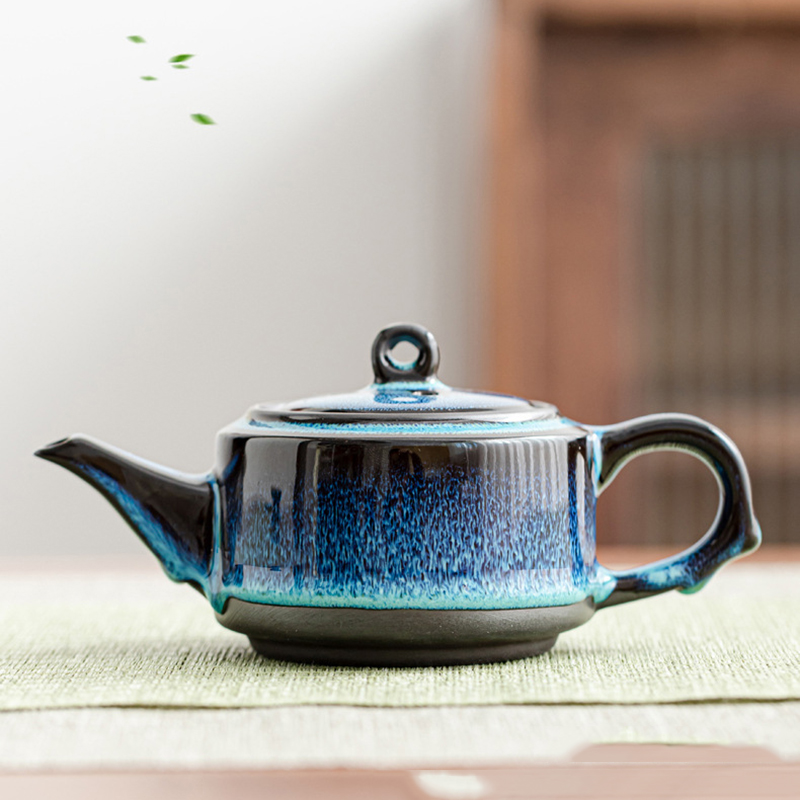 Bộ Ấm Chén Pha Trà Tử Sa Tráng Men Hỏa Biến Hình Trụ 4 Chén Sang Trọng Tinh Tế