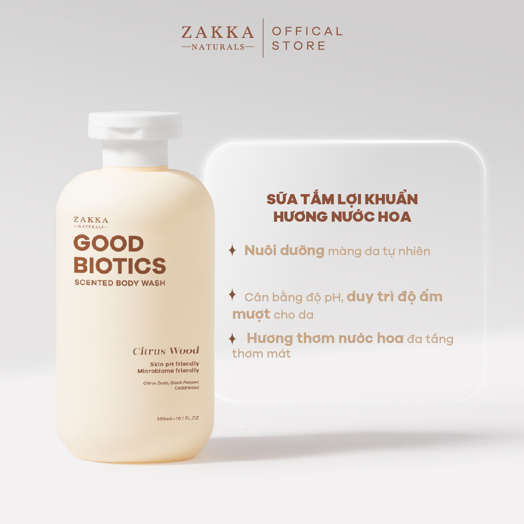 [Citrus Wood] Sữa tắm lợi khuẩn hương nước hoa Good Biotics Scented Body Wash Zakka Naturals 300ml