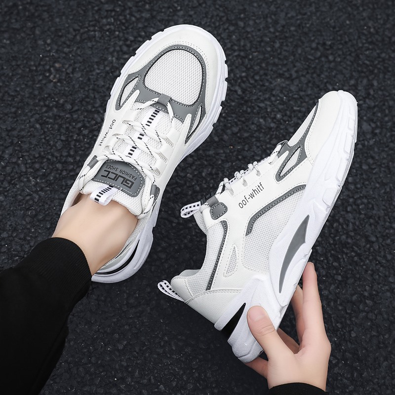 giá sỉ-hàng nhập giày thể thao nam sneaker đế cao tăng chiều cao hàng nhập siêu thoáng khí, da mềm mịn nhẹ siêu hót – Trắng Xám – 43