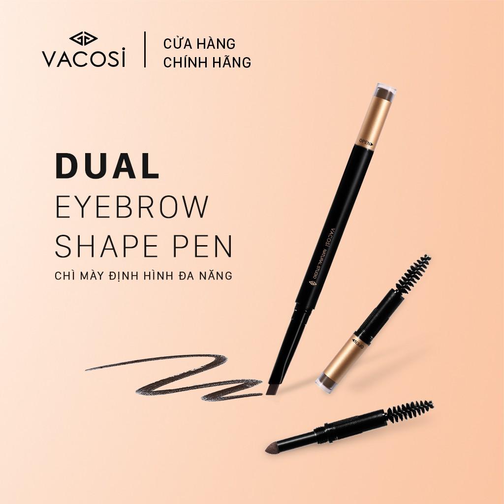 Chì Mày Định Hình: Sáp + Bột + Chổi ALL-IN-ONE VACOSI DUAL EYEBROW SHAPE PEN - 5 màu