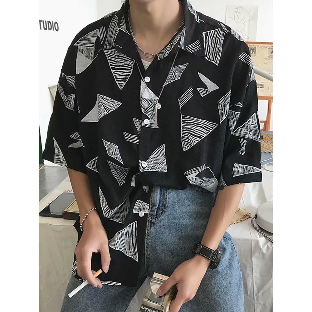 Áo sơ mi nam ngắn tay in họa tiết phong cách trẻ trung