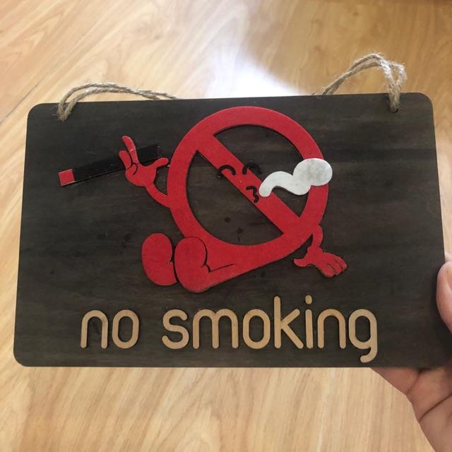 Bảng gỗ No smoking treo văn phòng quán cafe tặng móc dán trong suốt
