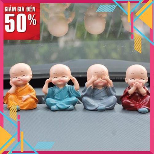 Bộ 4 tượng chú tiểu bốn hòa thượng tứ không mini để bàn làm việc đẹp bằng sứ an lạc, bình yên, giác ngộ