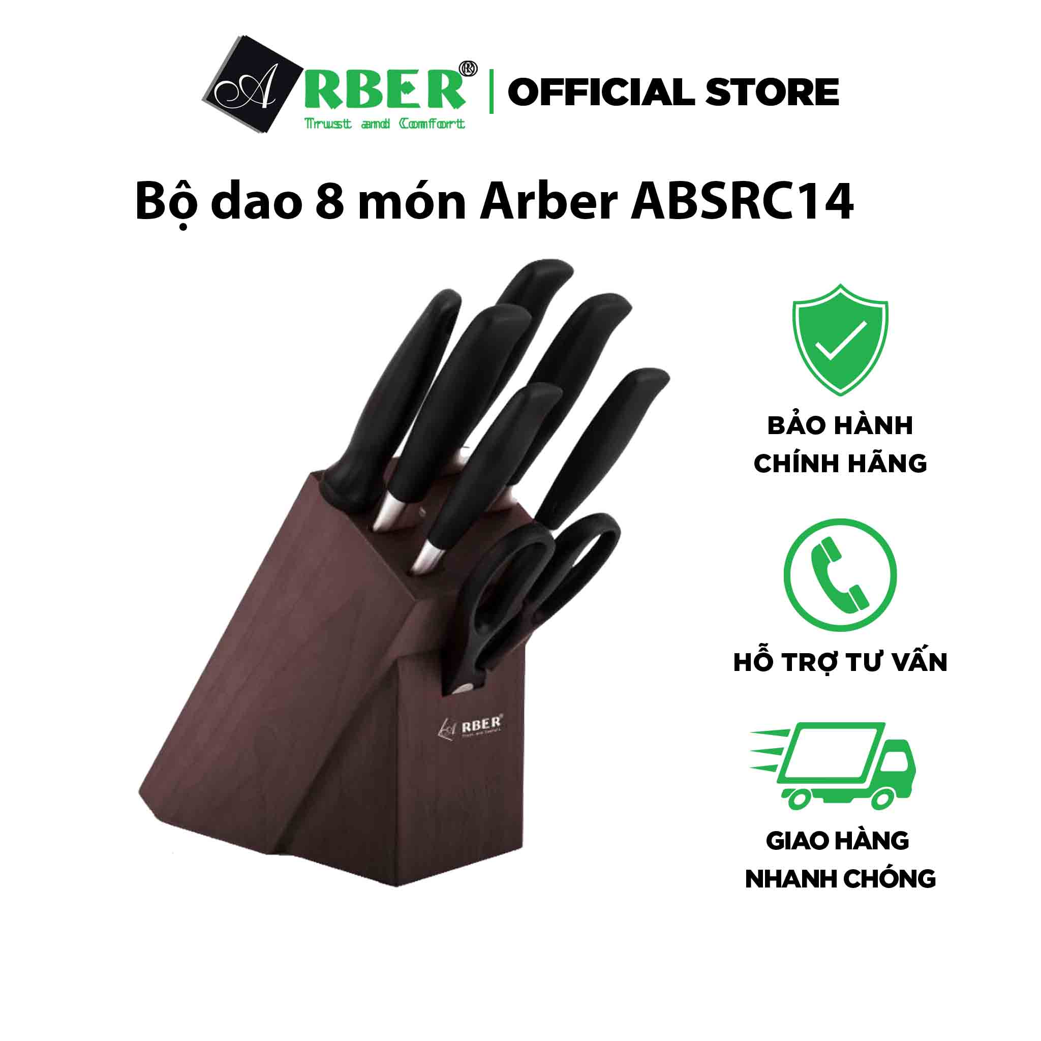 Bộ dao 8 món Arber ABSRC14‑8 thếp không rỉ tiêu chuẩn hàng Đức bảo hành chính hãng.