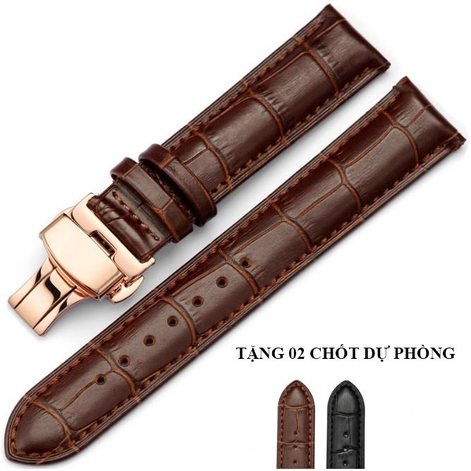 Dây đồng hồ da bò cao cấp OULANG nhiều size kèm khóa bướm ĐÔi thép không gỉ 316L