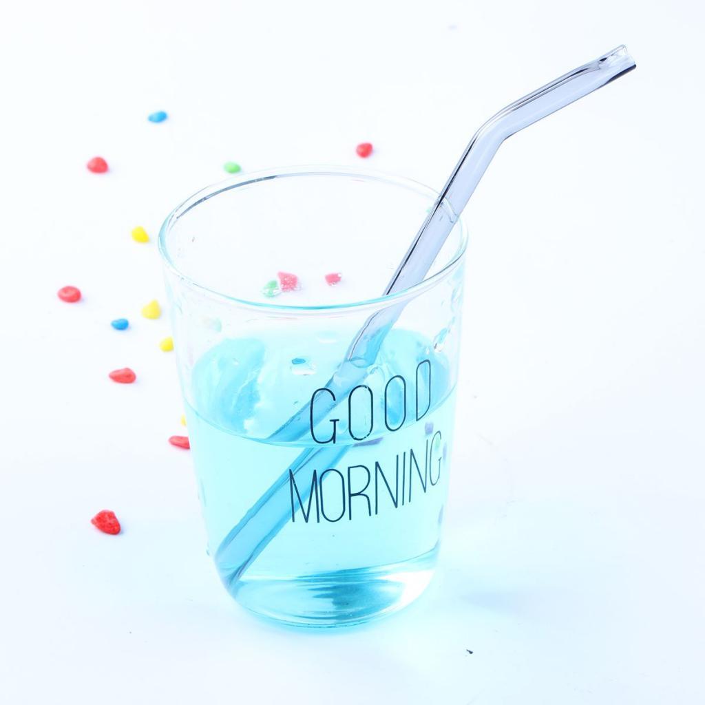 Eco friendly Curved Glass Drinking Straws with Cleaning Brush Lake Blue