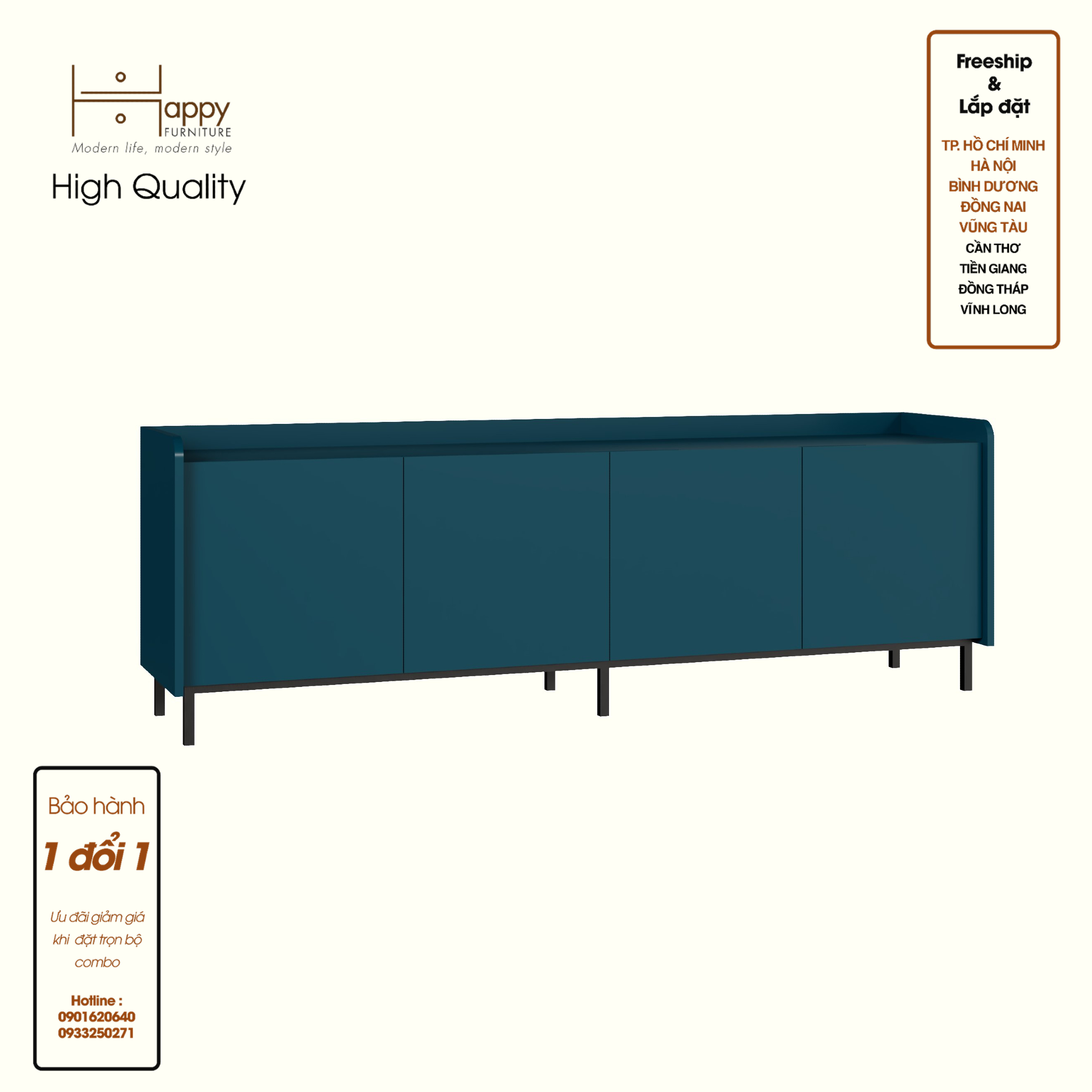 LAVIA, Kệ TV 4 cửa mở - chân sắt, 180cm x 40cm x 60cm , KTV_046