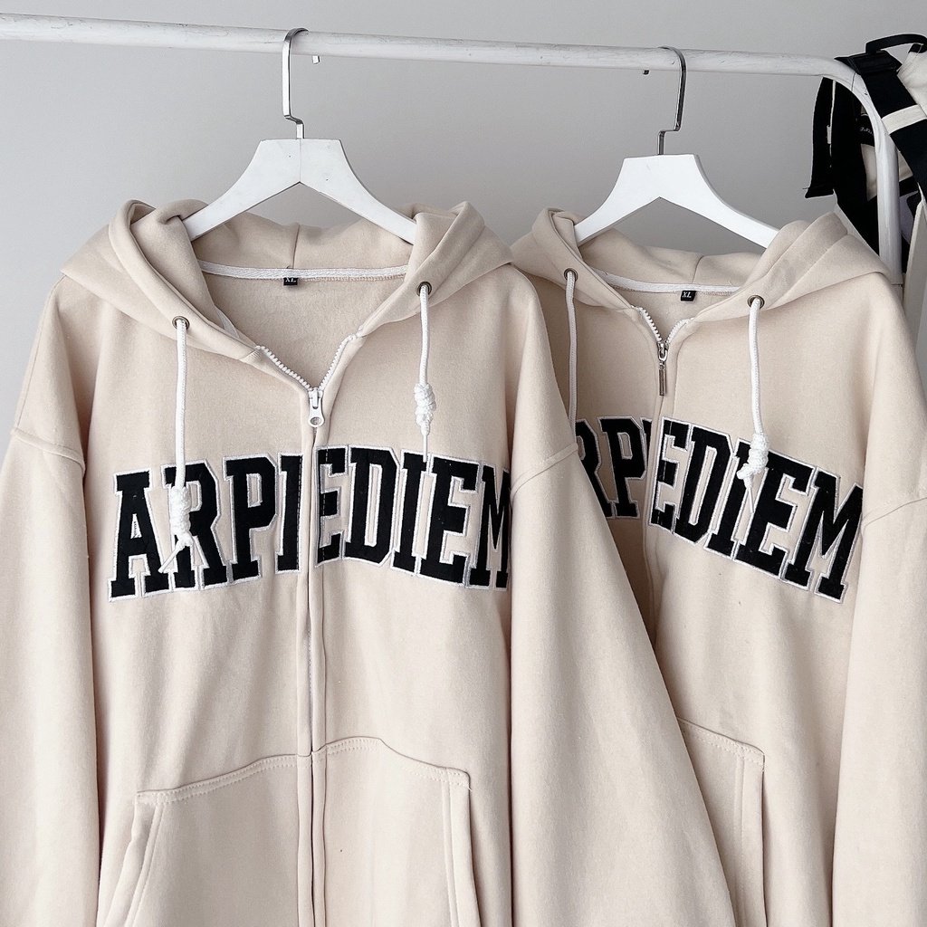 Áo Khoác Nỉ Lót Bông Dây Kéo LOGO in ARPIEDIEM form rộng ullzang Unisex