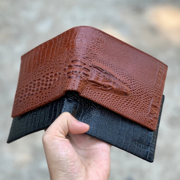 Ví da nam cao cấp dập vân đầu cá sấu, da bò thật