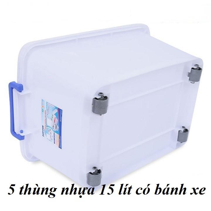 Combo 5 thùng nhựa 15 lít có bánh xe