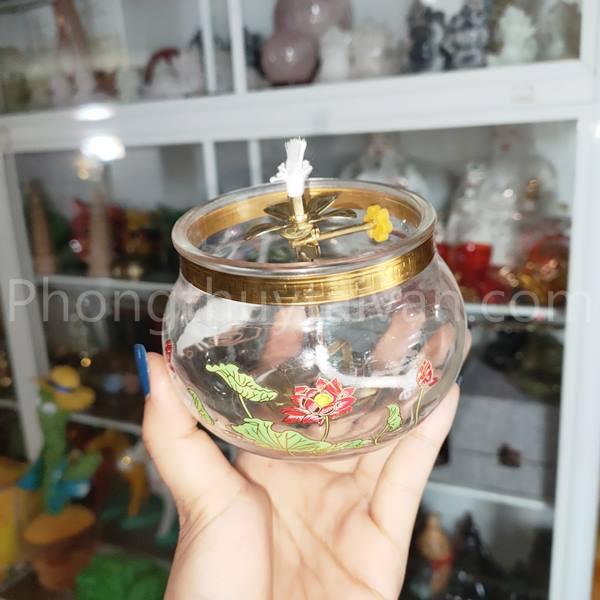 Chân đế kèm bấc thủy tinh Hoa sen