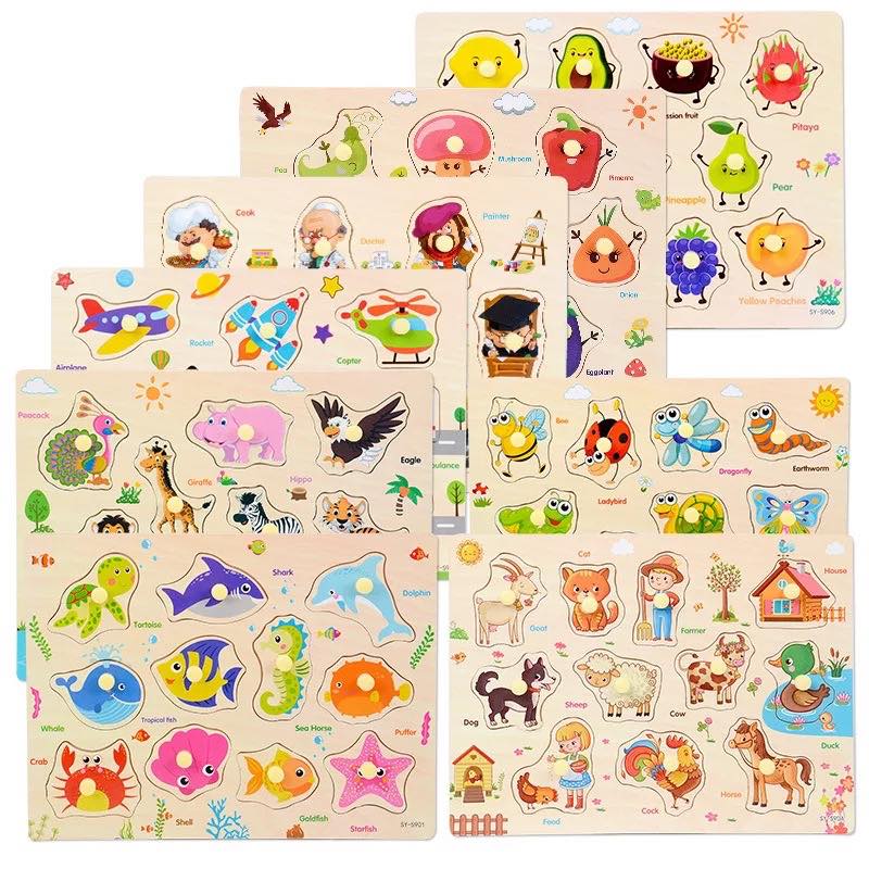 Set 5 bảng ghép hình có núm nhiều chủ đề MK01
