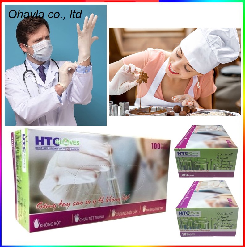 Găng tay y tế HTC cao su Latex, không bột 100 cái/hộp