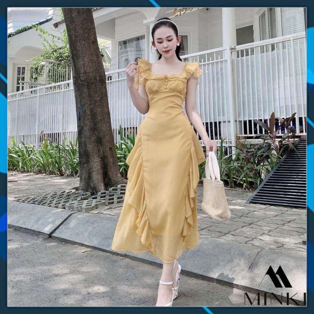 ĐẦM BÈO CÚC BỌC DỰ TIỆC - Chất Liệu Voan Tơ Cao Cấp - Màu Xanh Ngọc Và Vàng