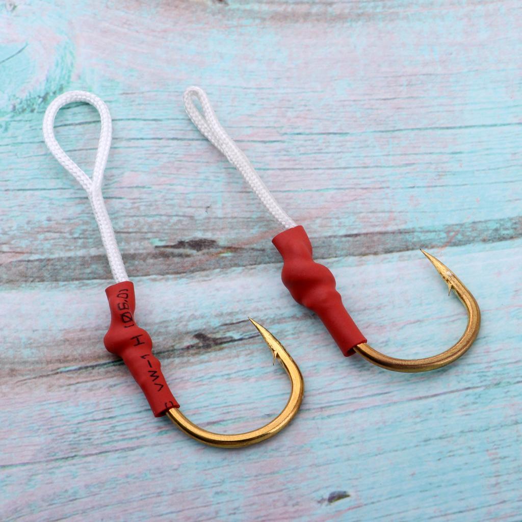 2 Pieces Stainless Steel Jig Jigging Fish Hook Assist Fishing Hook with White PE Line