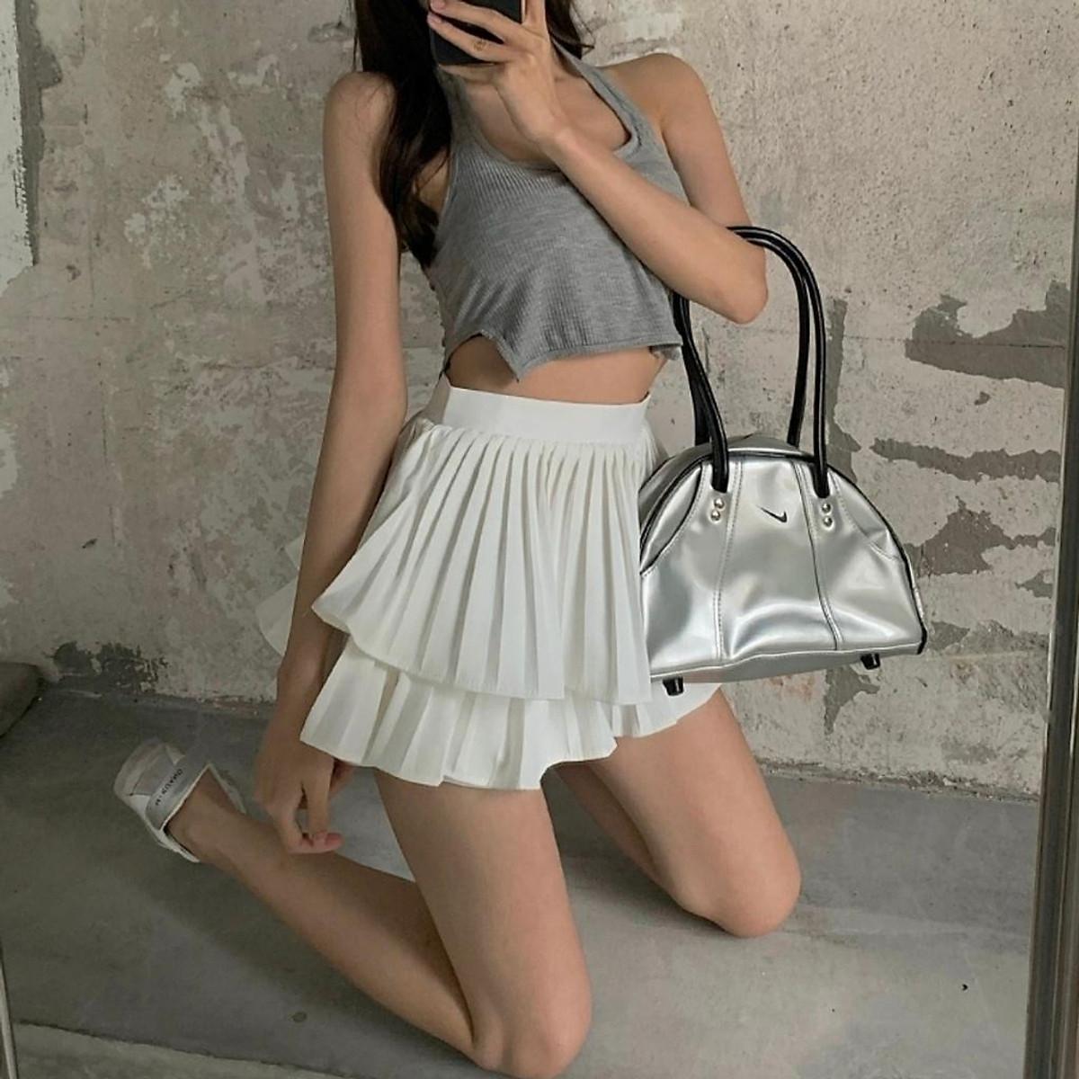Chân váy tennis xếp ly đen trắng lưng cao ngắn bigsize trơn ulzzang Chân Váy Xếp Li 2 Tầng Có Kèm Quần Trong Như Ảnh Váy