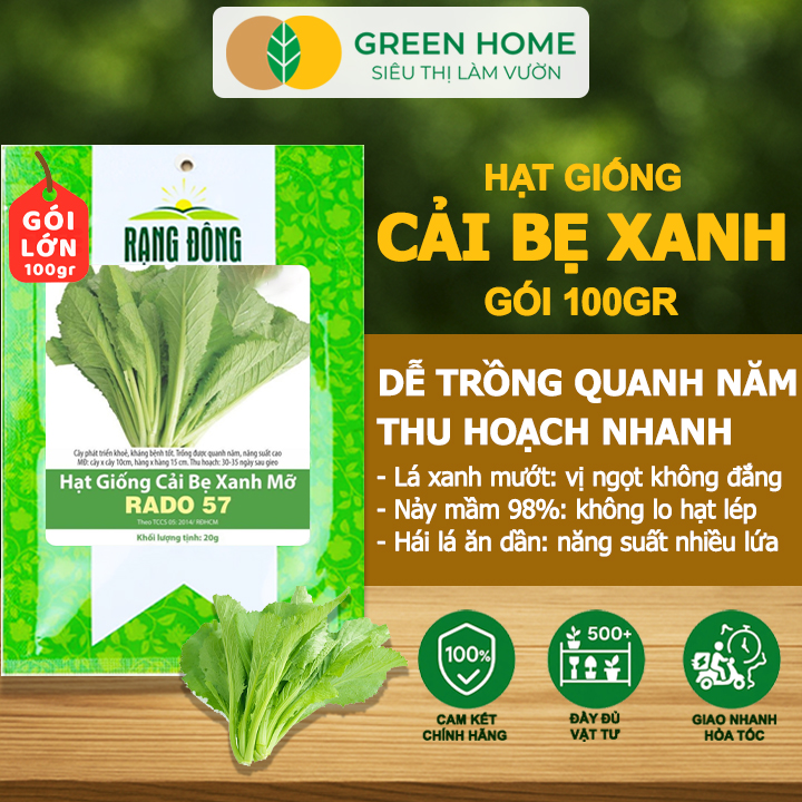 Hạt Giống Cải Bẹ Xanh Mỡ GreenHome, GÓI 100GR, Dễ Trồng, Nảy Mầm Cao, Thu Hoạch,Năng Suất R33