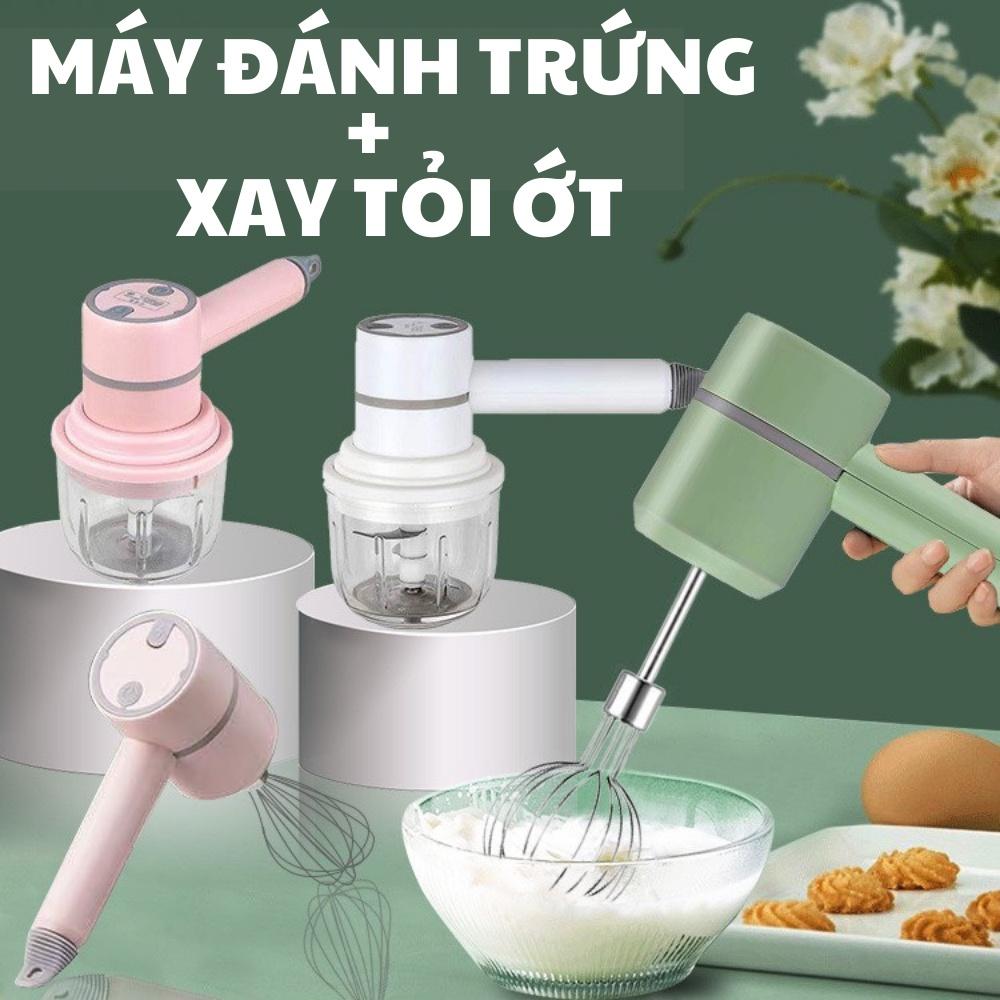 Máy Đánh Trứng Kiêm Máy Xay Thịt, Xay Tỏi Ớt Mini - Máy Cầm Tay 3 Trong 1 Không Dây