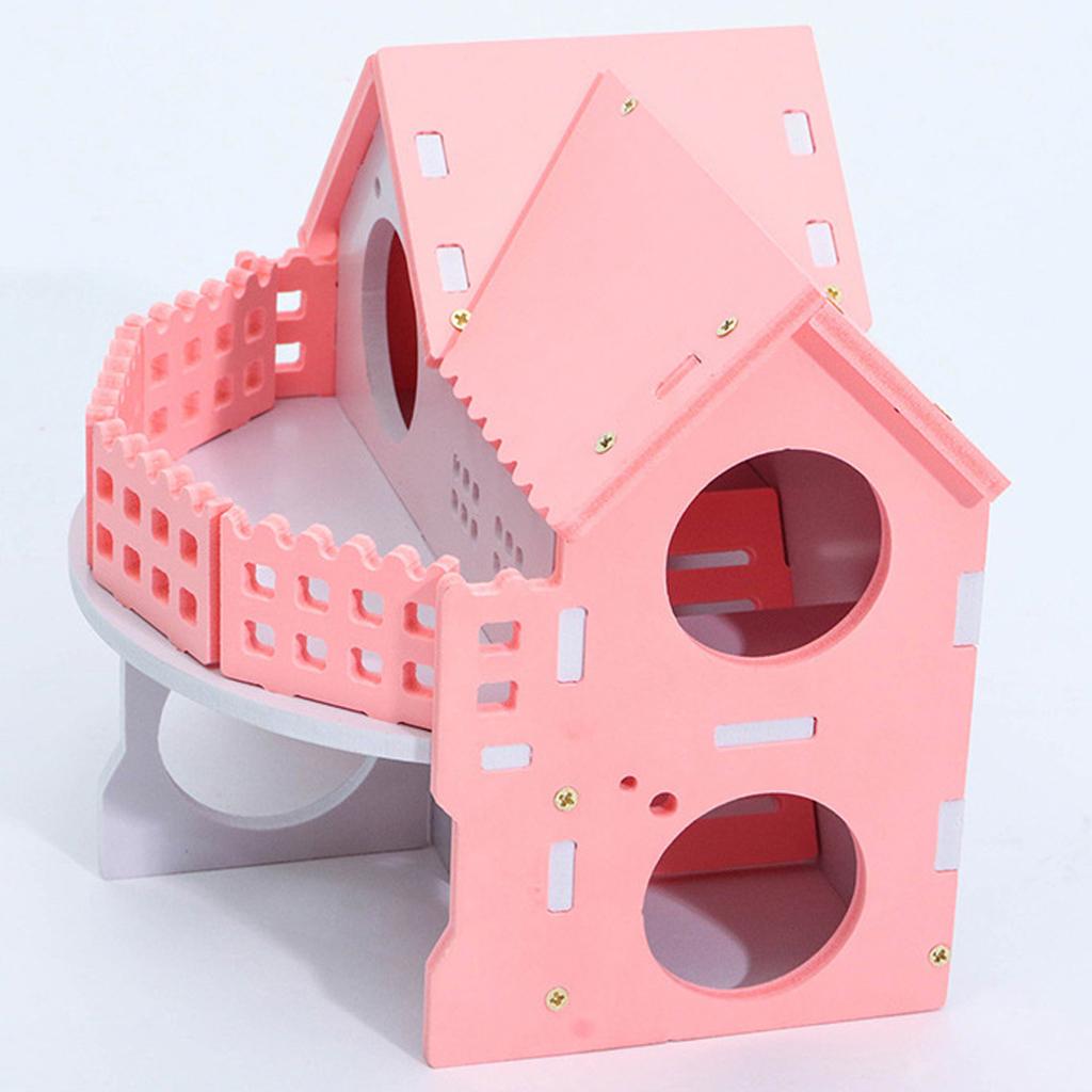 Double Layers Hamster Wooden Pink Villa House Small Pet Hideout Rats Home