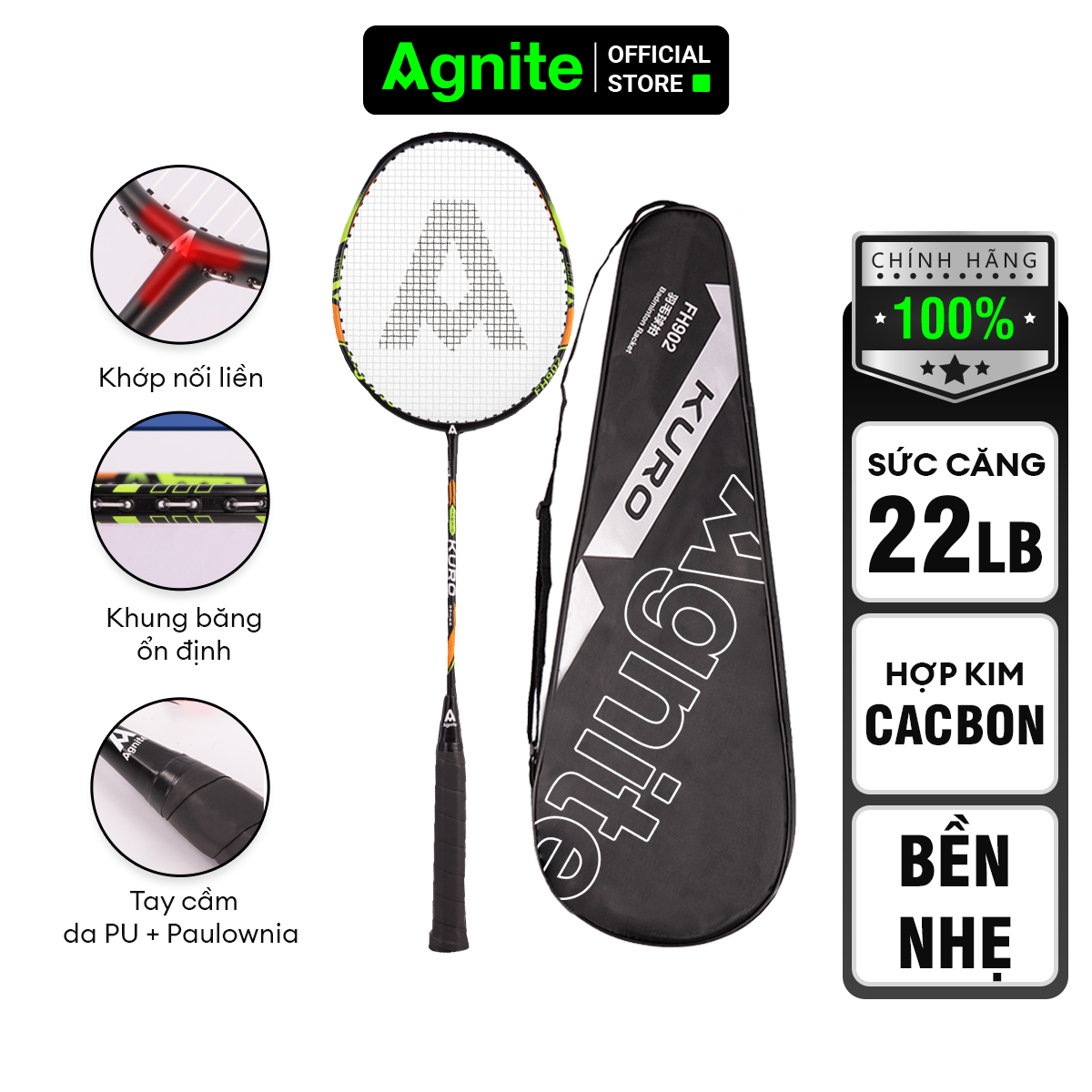 1 chiếc vợt đơn thiết kế mới, bền, đẹp, siêu nhẹ chính hãng Agnite tặng kèm túi đựng cầu - FH902