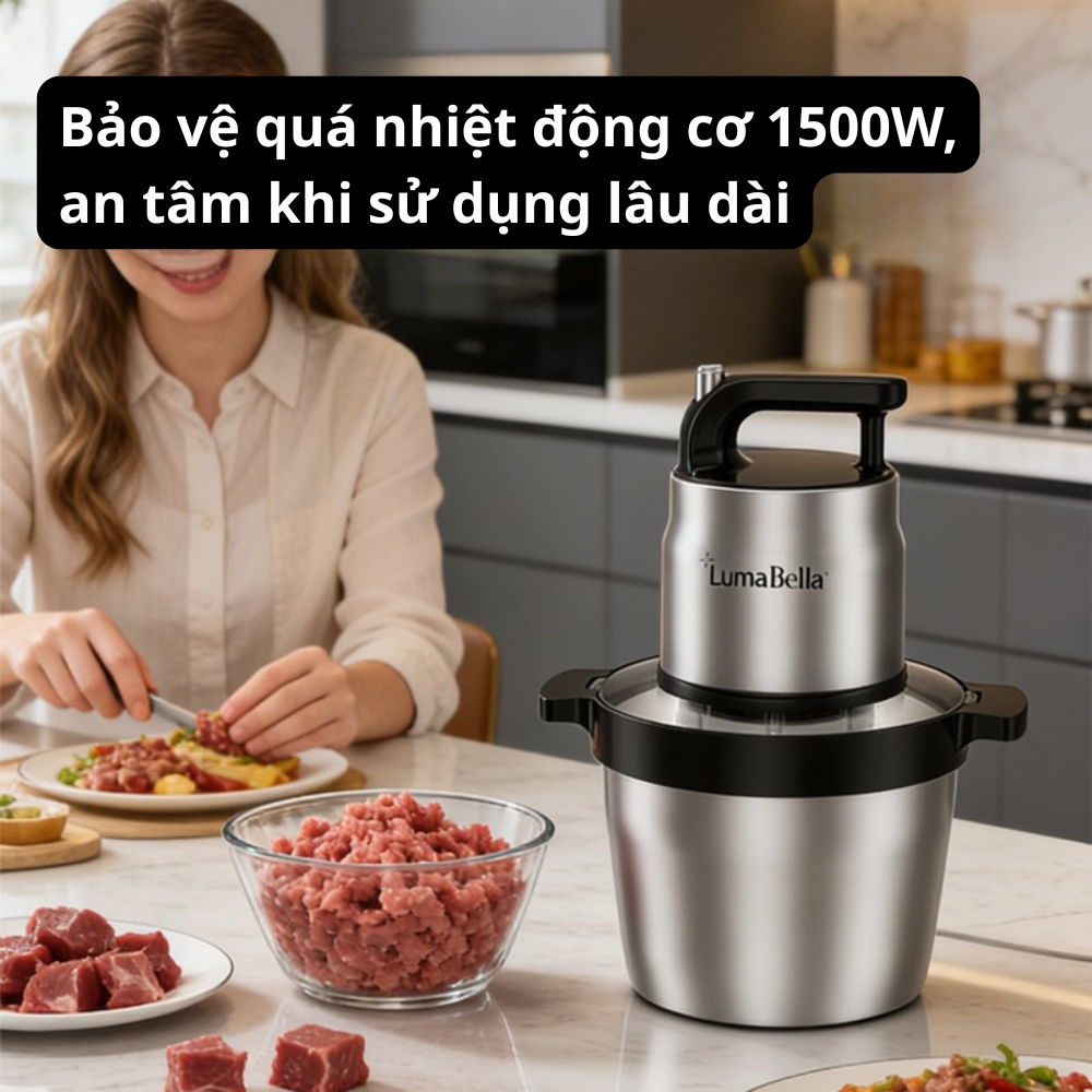 Máy xay thịt 6.5L đa năng công suất cao 1500W xay nhuyễn thịt, rau củ nhanh chóng, Lumabella LB-56003 lưỡi dao sắc bén - HÀNG CHÍNH HÃNG